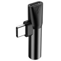 Adapter Audio Baseus USB-C do Mini Jack 3.5mm + USB-C (czarny)