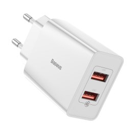 Baseus szybka ładowarka sieciowa 2x USB 18 W 3 A Quick Charge 3.0 biały (CCFS-V02)