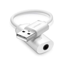 Adapter audio UGREEN US206, USB do Mini Jack 3.5mm AUX (biały)