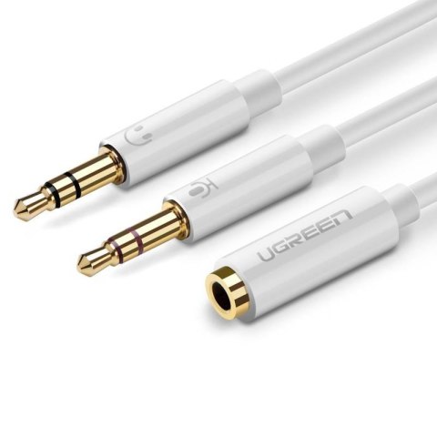 UGREEN AV140 Rozdzielacz audio AUX słuchawki + mikrofon do kabel mini jack 3,5 mm, 28cm - Biały
