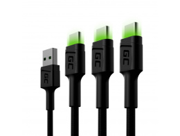GREEN CELL Zestaw 3x Kabel Ray Type USB-C 120cm LED QC 3.0