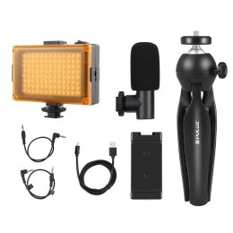 Puluz Zestaw do nagrywania live statyw + lampa LED + mikrofon + klamra na telefon PKT3132B