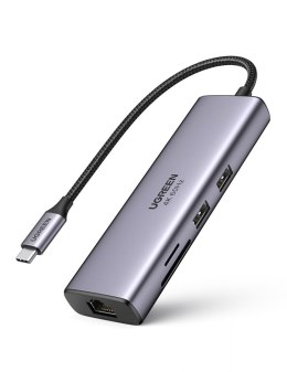 Adapter 6w1 UGREEN CM512 Hub USB-C do 2x USB + HDMI + USB-C + RJ45 + TF/SD (szary)
