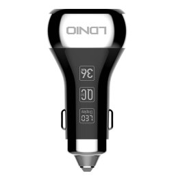 Ładowarka samochodowa LDNIO C2, 2x USB, QC 3.0, LED, 36W (czarna)