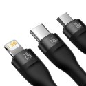 Kabel USB 3w1 Baseus Flash II, USB-C + micro USB + Lightning, 66W, 1.2m (czarny)