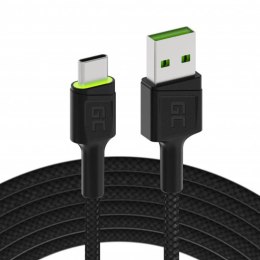 Kabel USB - USB-C Green Cell GC Ray, 200cm, zielony LED, szybkie ładowanie Ultra Charge, QC 3.0