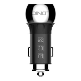 Ładowarka samochodowa LDNIO C1 USB, USB-C + Kabel USB-C - Lightning