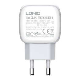 Ładowarka sieciowa LDNIO A2313C USB, USB-C 20W + kabel USB do Lightning