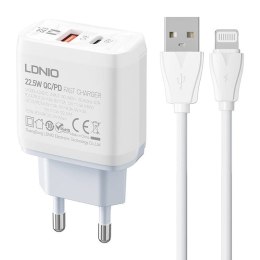 Ładowarka sieciowa LDNIO A2421C USB, USB-C 22.5W + kabel Lightning