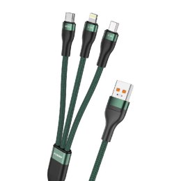 Kabel 3w1 USB do USB-C / Lightning / Micro USB Foneng X78, 66W, 1.2m (zielony)
