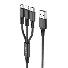 Kabel 3w1 USB do USB-C / Lightning / Micro USB Budi 1m (czarny)