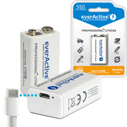 Akumulatorek everActive 6F22/9V Li-ion 550 mAh ze złączem Micro USB do ładowania