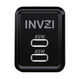 Ładowarka sieciowa INVZI GaN 2x USB-C, 45W, EU (czarna)