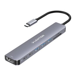 Hub 8w1 Lention USB-C do 3x USB 3.0 + SD/TF + PD + USB-C + HDMI 4K60Hz (szary)