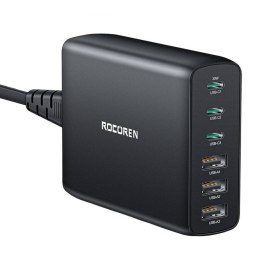 Ładowarka sieciowa Rocoren 3x USB-C, 3x USB, GaN, 100W (czarna)